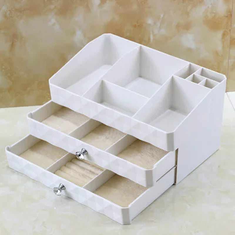 "Sparkle and Organize: Luxurious Multi-Layer Cosmetic Drawer Storage Box for Jewelry, Skin Care, and More!"