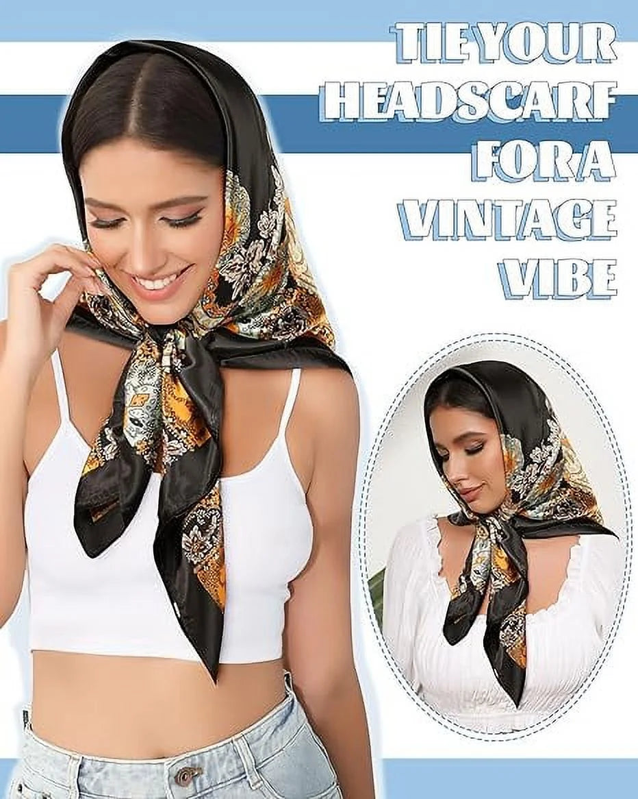 35” Large Square Satin Head Scarf - 3Pcs Satin Hair Scarves Silk Bandana Scarf Headscarf Silk Feeling Scarf for Women